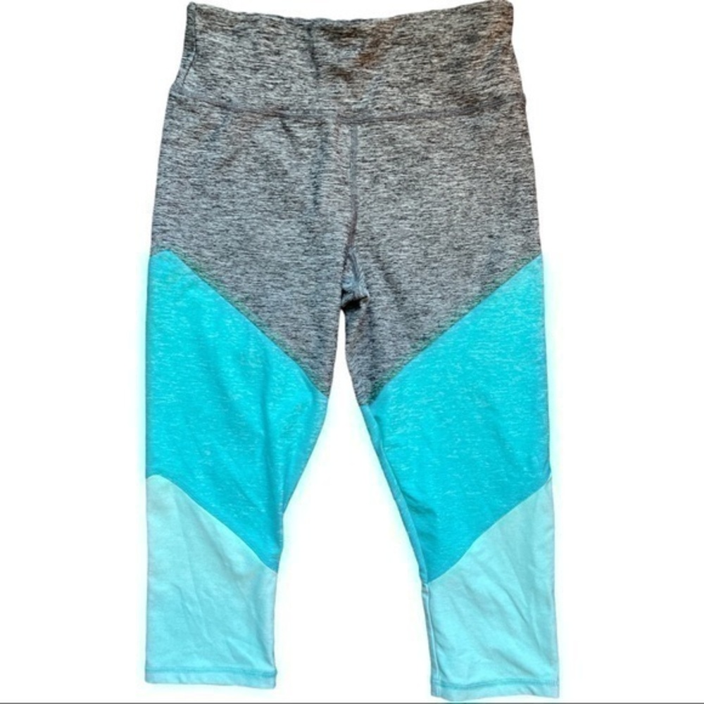 Athletic size Small Capri leggings Heather gray with 2 shades of blue activewear